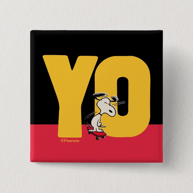 Badge Carré 5 Cm cacahuètes | Snoopy YO Skateboard (Devant)