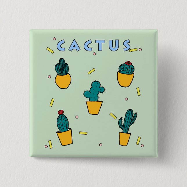 Badge Carré 5 Cm Cactus (Devant)