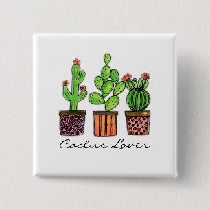 Badge Carré 5 Cm Cactus mignon d'aquarelle dans des pots
