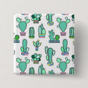 Badge Carré 5 Cm Cactus vert en bon état et motif succulent de