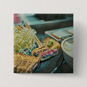 Badge Carré 5 Cm cadeau amoureux sushi japonais