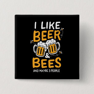 Badge Carré 5 Cm Cadeau apiculteur J'Aime La Bière Et Les Abeille