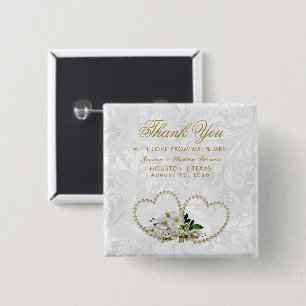 Badge Carré 5 Cm Cadeau de mariage en damas de coeurs et fleurs de 