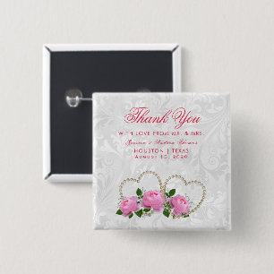 Badge Carré 5 Cm Cadeau de mariage en damasque Pearl Hearts & Roses