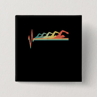 Badge Carré 5 Cm Cadeau de natation Heartbeat Premium