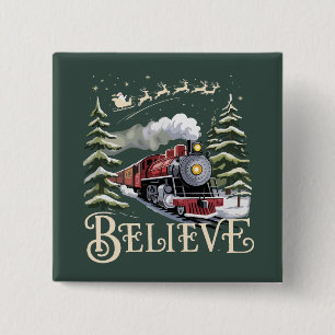 Badge Carré 5 Cm Cadeau de Noël Polar Express Croire Xmas Hiver