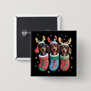Badge Carré 5 Cm Cadeau de Noël pour amateur de chien Dachshund Vac
