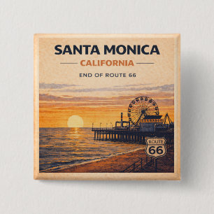 Badge Carré 5 Cm Cadeau de plage de Santa Monica Route 66 Californi