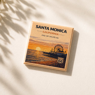 Badge Carré 5 Cm Cadeau de plage de Santa Monica Route 66 Californi
