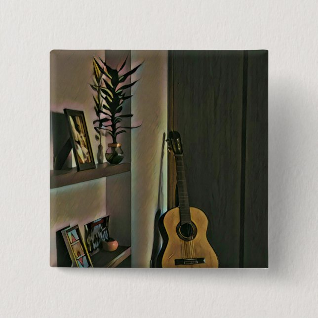 Badge Carré 5 Cm cadeau guitariste cool (Devant)