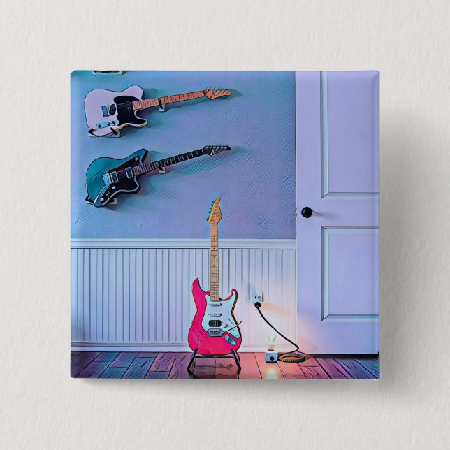 Badge Carré 5 Cm Cadeau pour mari guitariste (Devant)