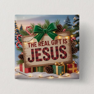 Badge Carré 5 Cm Cadeau Réel Jésus Bouton Carré