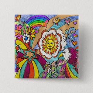 Badge Carré 5 Cm Cadeaux de vêtements rétro années 60 psychédélique