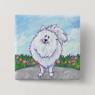 Badge Carré 5 Cm Cadeaux et accessoires Poméraniens blancs