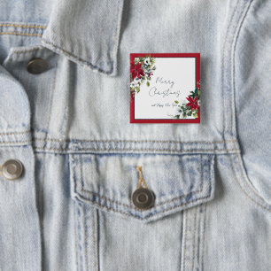Badge Carré 5 Cm Cadre de belle fête de Noël poinsettia