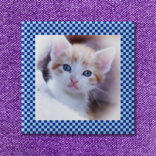Badge Carré 5 Cm Cadre de photo de famille avec vérification bleue 