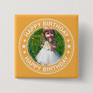 Badge Carré 5 Cm Cadre de tableau de joyeux anniversaire en jaune