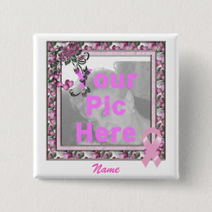 Badge Carré 5 Cm Cadre fait sur commande de PIC de ruban rose de