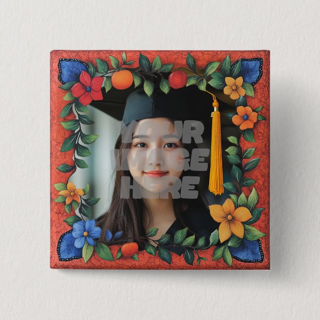 Badge Carré 5 Cm Cadre Floral Vibrant Pour Vos Photos! (Devant)