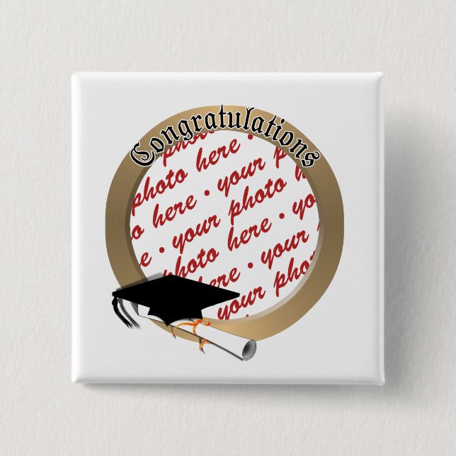 Badge Carré 5 Cm Cadre photo Gold 'Félicitations' (Devant)