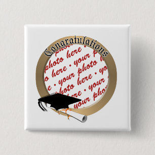Badge Carré 5 Cm Cadre photo Gold 'Félicitations'