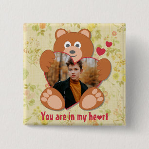 Badge Carré 5 Cm Cadre photo moderne mignon jaune Teddy Ours Coeur