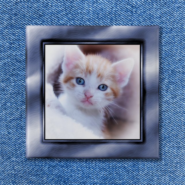Badge Carré 5 Cm Cadre photo Ombre Faux bleu ardoise (Slate Blue Ombre Faux Photo Frame Pinback Button)