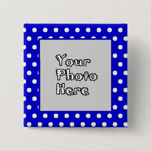 Badge Carré 5 Cm Cadre photo Pois bleu blanc
