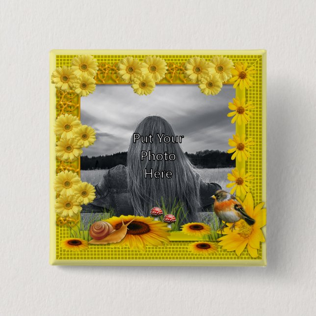 Badge Carré 5 Cm Cadre photo Sunshine Yellow Sunflower (Devant)
