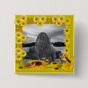 Badge Carré 5 Cm Cadre photo Sunshine Yellow Sunflower