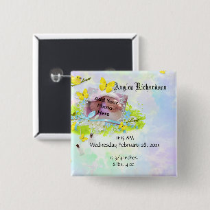 Badge Carré 5 Cm Cadres photo pour bébé à l’oiseau jaune et aux pap