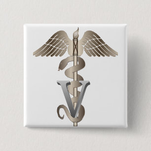Badge Carré 5 Cm Caducée vétérinaire