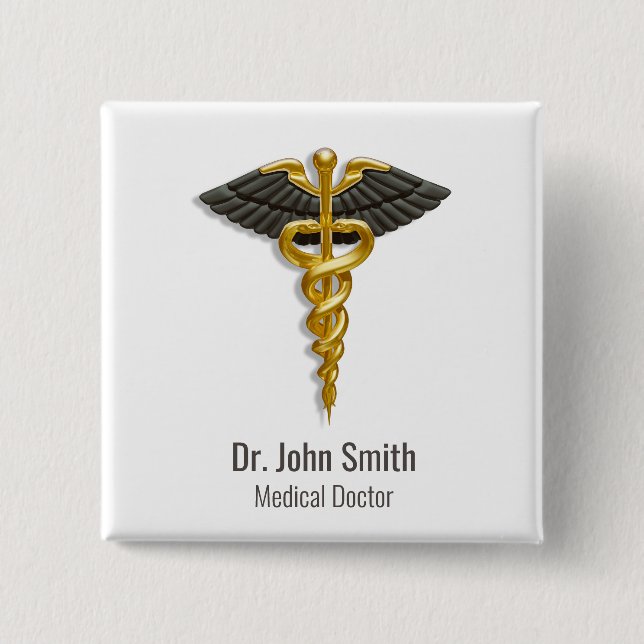 Badge Carré 5 Cm Caduceus Gold Black Wings Élégant Classy Médicale (Devant)