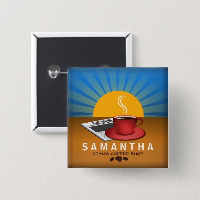 Badge Carré 5 Cm Café Café Numéro d'identification du personnel Éti (Devant & derrière)