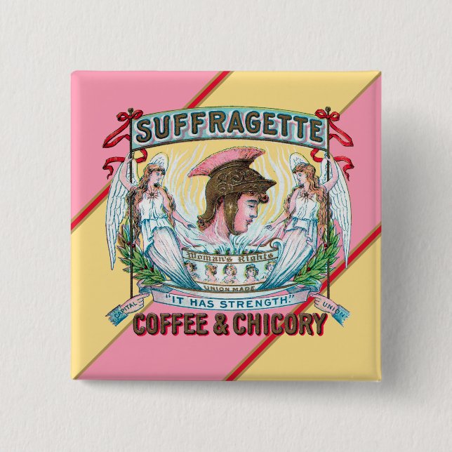 Badge Carré 5 Cm Café Suffragette et chicorée (Devant)