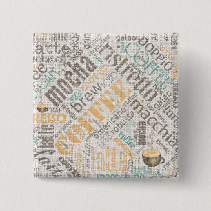 Badge Carré 5 Cm Café sur Burlap Word Cloud Turquoise ID283