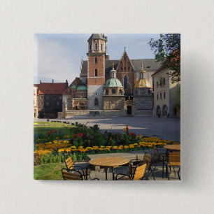 Badge Carré 5 Cm Café surplombant la cathédrale de Wawel, colline d
