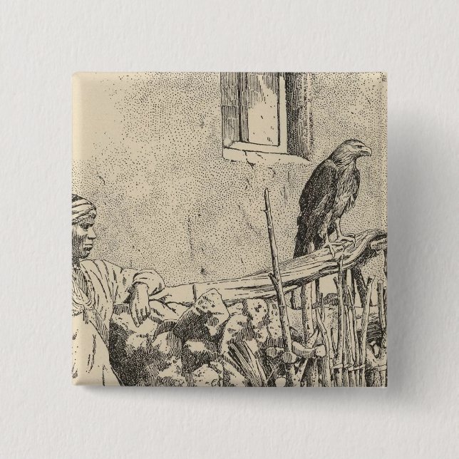 Badge Carré 5 Cm Cage d'aigle de Zuni (Devant)