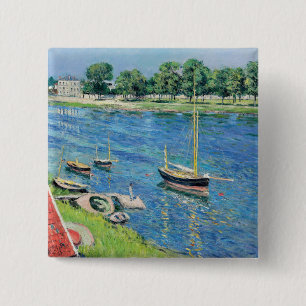Badge Carré 5 Cm Caillebotte - La Seine à Argenteuil, Bateaux à l'a