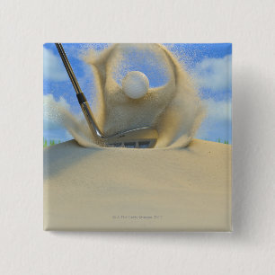 Badge Carré 5 Cm cale de sable frappant une boule de golf hors d'un
