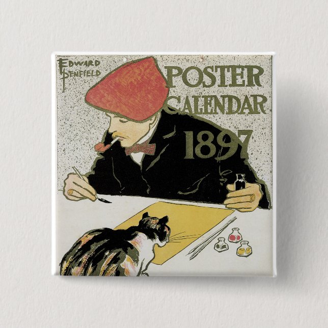 Badge Carré 5 Cm Calendrier des affiches 1897 (Devant)