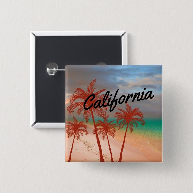 Badge Carré 5 Cm California Button (Devant & derrière)