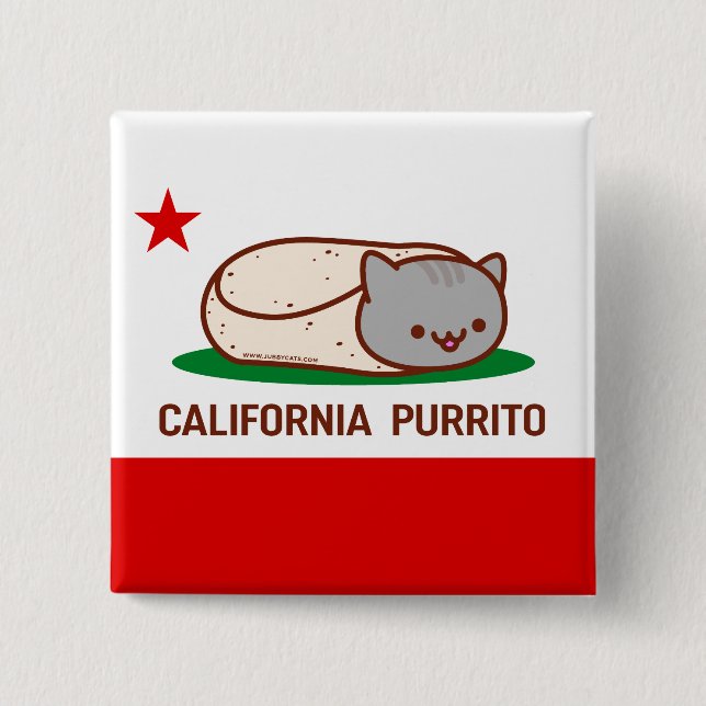 Badge Carré 5 Cm CALIFORNIE PURRITO - Bouton - Chat Burrito (Devant)
