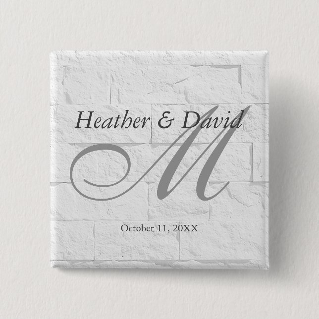 Badge Carré 5 Cm Calligraphie de mur de brique Monogramme de mariag (Devant)