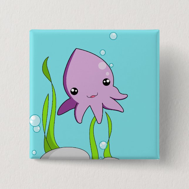 Badge Carré 5 Cm Calmar de Kawaii (Devant)