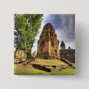 Badge Carré 5 Cm Cambodge, Angkor Wat. Vue du temple de Bakong.