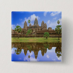 Badge Carré 5 Cm Cambodge, Kampuchea, temple d'Angkor Wat.