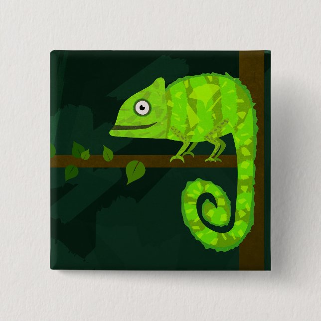 Badge Carré 5 Cm Caméléon mignon vert (Devant)