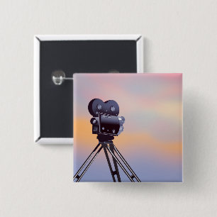 Badge Carré 5 Cm Caméra de cinéma vintage au coucher du soleil
