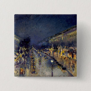 Badge Carré 5 Cm Camille Pissarro - Boulevard Montmartre la nuit